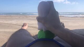 fucking pocket pussy at the beach in arroyman thong - 1 image