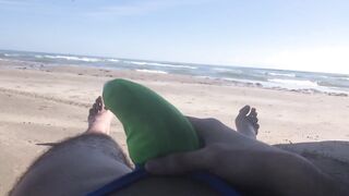 fucking pocket pussy at the beach in arroyman thong - 2 image