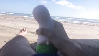fucking pocket pussy at the beach in arroyman thong - 4 image