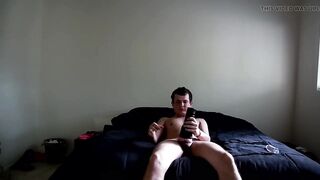 Twink thrusts and fucks his fleshlight in bed before he has a powerful orgasm and shoots his load inside - 5 image