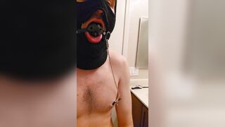sub blixx faggot sucking ball gag with nipple clamps - 10 image