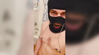 sub blixx faggot sucking ball gag with nipple clamps - 3 image