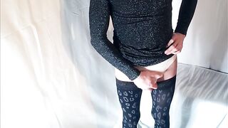 Sissy tease bulge in night out dress - 4 image
