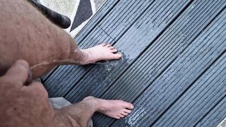 My ginger cock pissing on my bare feet on the deck before my daily wank session - 1 image