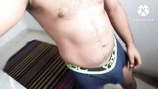 Indian Gym Trainer Showing his Hairy body bulge big cock and big ass in video call Underwear - 3 image