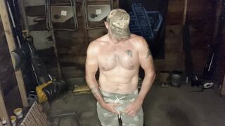 Sweaty Country Hunk Jacking cock In Garage - 2 image