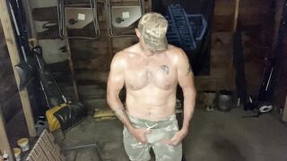 Sweaty Country Hunk Jacking cock In Garage - 3 image