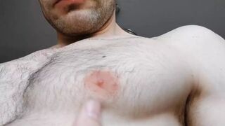 Close-up nipples and armpit of hairy daddy - 1 image