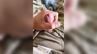 Soldier jerks his hard cock in uniform dripping precum with hot cum shot - 6 image
