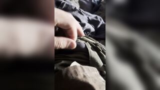 US army soldier horny of course and jerking off on some boxer briefs for a follower - 1 image