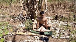 Boyfriend Thai muscle handsome fuck young twinks banana bush outdoors - femboyevj - gay sex - 4 image