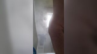 bear takes a shower, dries his hairy body and puts on a thong with his big ass - 1 image