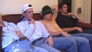 Four horny guys turn to porn to waste some time - 1 image