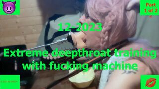 Extreme deepthroat training with fucking machine - part 1 of 2 - 1 image