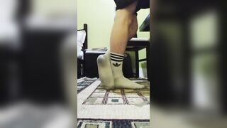 Cute twink showing his dirty white socks, while he listening to music and singing. - 2 image
