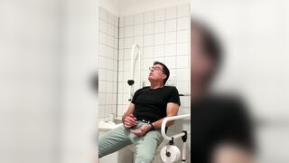 Jerking off in a public restroom at the medical building. Unedited - 10 image