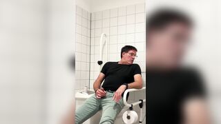 Jerking off in a public restroom at the medical building. Unedited - 9 image