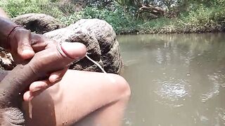 Asian man cock is so Hungry then punching by water