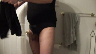 Hands free ejaculation in black boxers