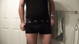 Hands free ejaculation in black boxers