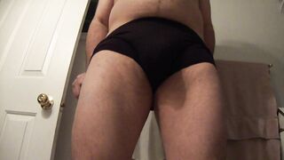 Horny hands free masturbation in a home made cock sleeve and grey briefs - 2 image