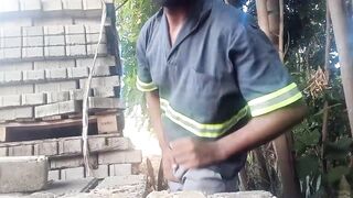 Worker masturbating minutes of construction blocks