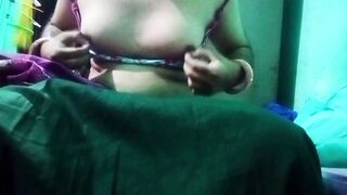 Indian Gay Crossdresser in pink saree pressing and milking his boobs so hard and enjoying the hardcore sex - 10 image