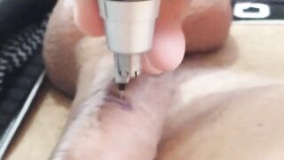 Tattooing his own cock with a needle and homemade machine. - 7 image