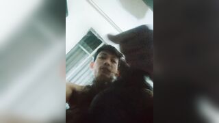 Minato plays with his long penis in the bathroom