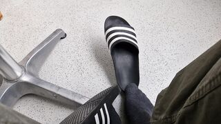 Addilettes with socks on the balcony 1