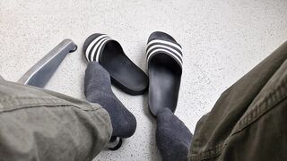 Addilettes with socks on the balcony 1