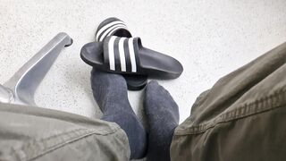 Addilettes with socks on the balcony 1