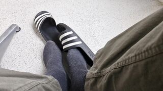 Addilettes with socks on the balcony 1