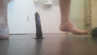 Daddy fucks his dildo and cums with a load of cum in the bathroom