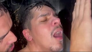 WHITE MAN MEETS GAY LOVERS AT A GLORY HOLE IN A BAREBACK FUCK - COMPLETE ON RED - 1 image