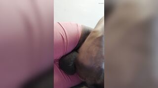 Cumshot lying down in the bathroom