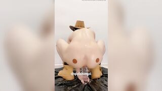 Cowboy plays with big dick toys