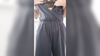 CD Strips Dress Teases in Sheer Black Lingerie