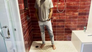 Barefoot in Jeans Pissing Myself and Showing Dick and Ball - 1 image