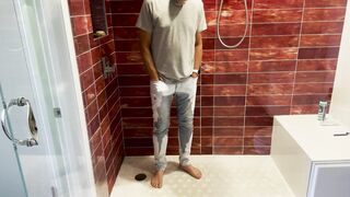 Barefoot in Jeans Pissing Myself and Showing Dick and Ball - 2 image