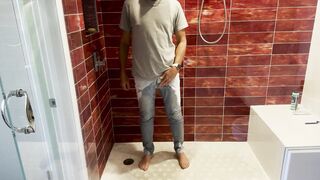 Barefoot in Jeans Pissing Myself and Showing Dick and Ball - 3 image