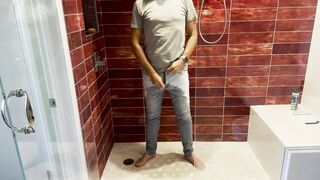 Barefoot in Jeans Pissing Myself and Showing Dick and Ball - 4 image