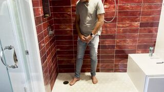 Barefoot in Jeans Pissing Myself and Showing Dick and Ball - 5 image