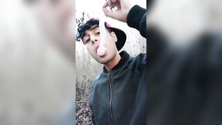 Twink uses cum filled condom after fuck like bubble gum and puts on a condom on his tongue - 6 image