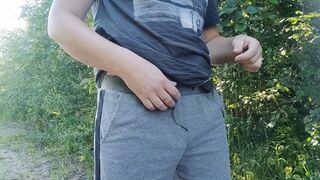 Me jerking off and cumming in public forest - 1 image