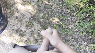 Me jerking off and cumming in public forest - 6 image