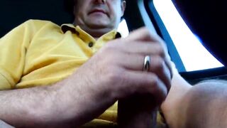 German daddy playing with his cock in the car - 9 image