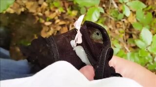 Outdoor Cumshot in tiny String Compilation from young boy in the woods - 1 image