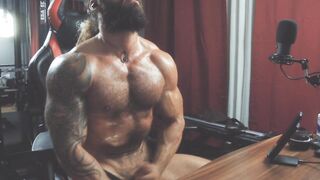sweaty ripped hunk screaming while shooting thick cum on desk - 4 image