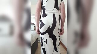 Wanking in my wife's new dress